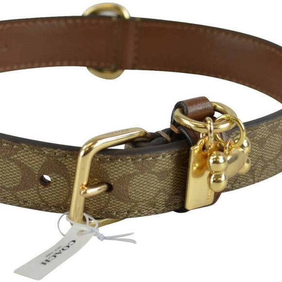 Coach large pet dog collar signature crossgrain leather gold khaki saddle f26907 Clearance